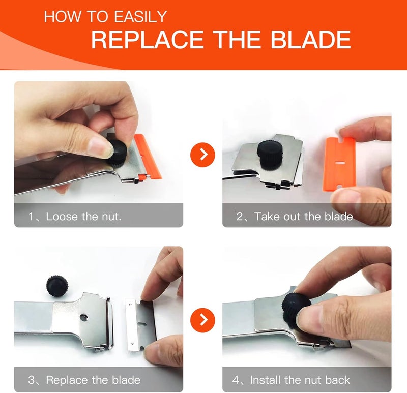 DEKEones Razor Blade Scraper, Long Handled Scraper Tool with 10 Extra Replacement Blades, Razor Scraper Remover for Cleaning Sticker, Paint, Caulk from Window, Car, Glass, Windshield, Stove - Image 5